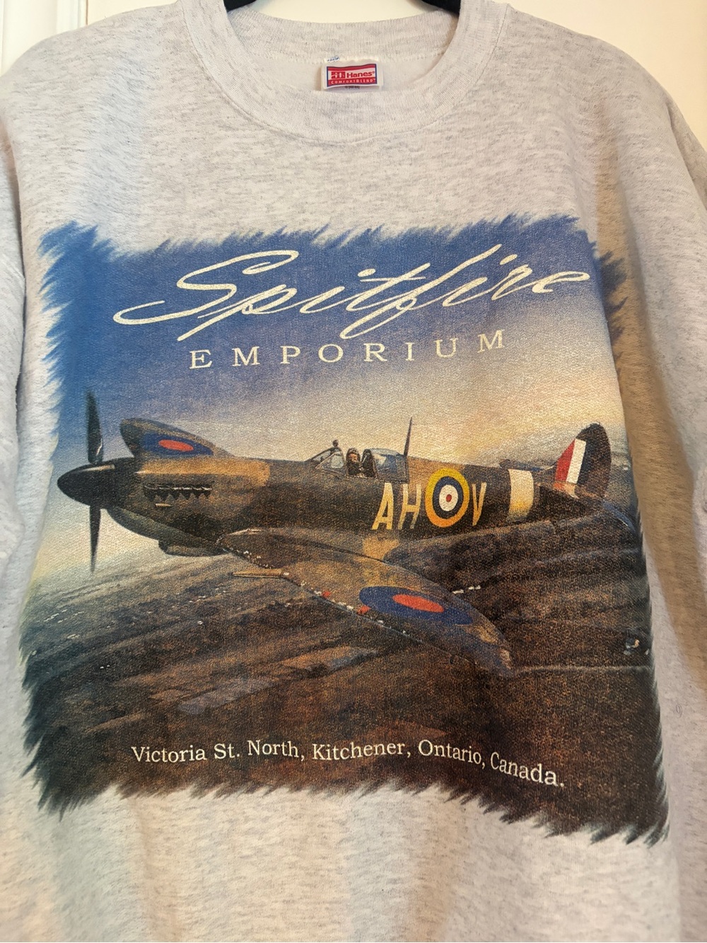Vintage Hanes Light Gray Crewneck Sweatshirt with Spitfire Graphic - Picture 2 of 10